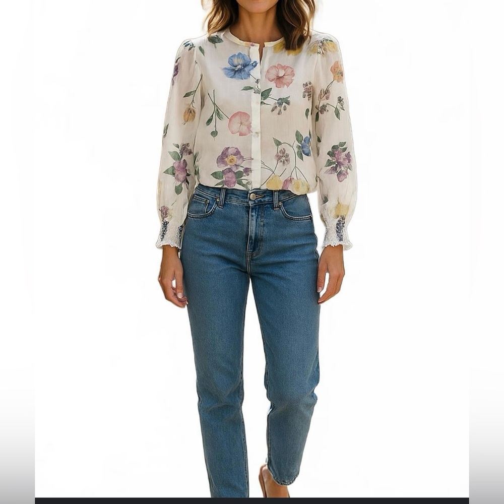 NWOT NEW Bailey 44 Revolve Floral Voile Button Down Blouse Top M Mandarin Collar - Picture 3 of 6